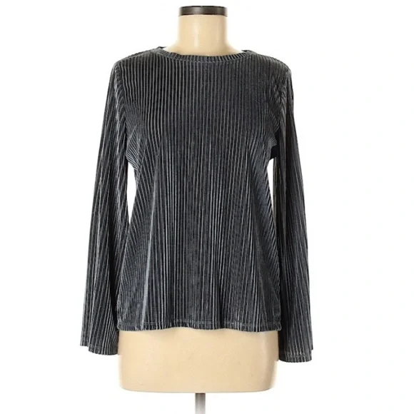 Dantelle Gray Crushed Velvet Striped Long Sleeve Top - Picture 5 of 5